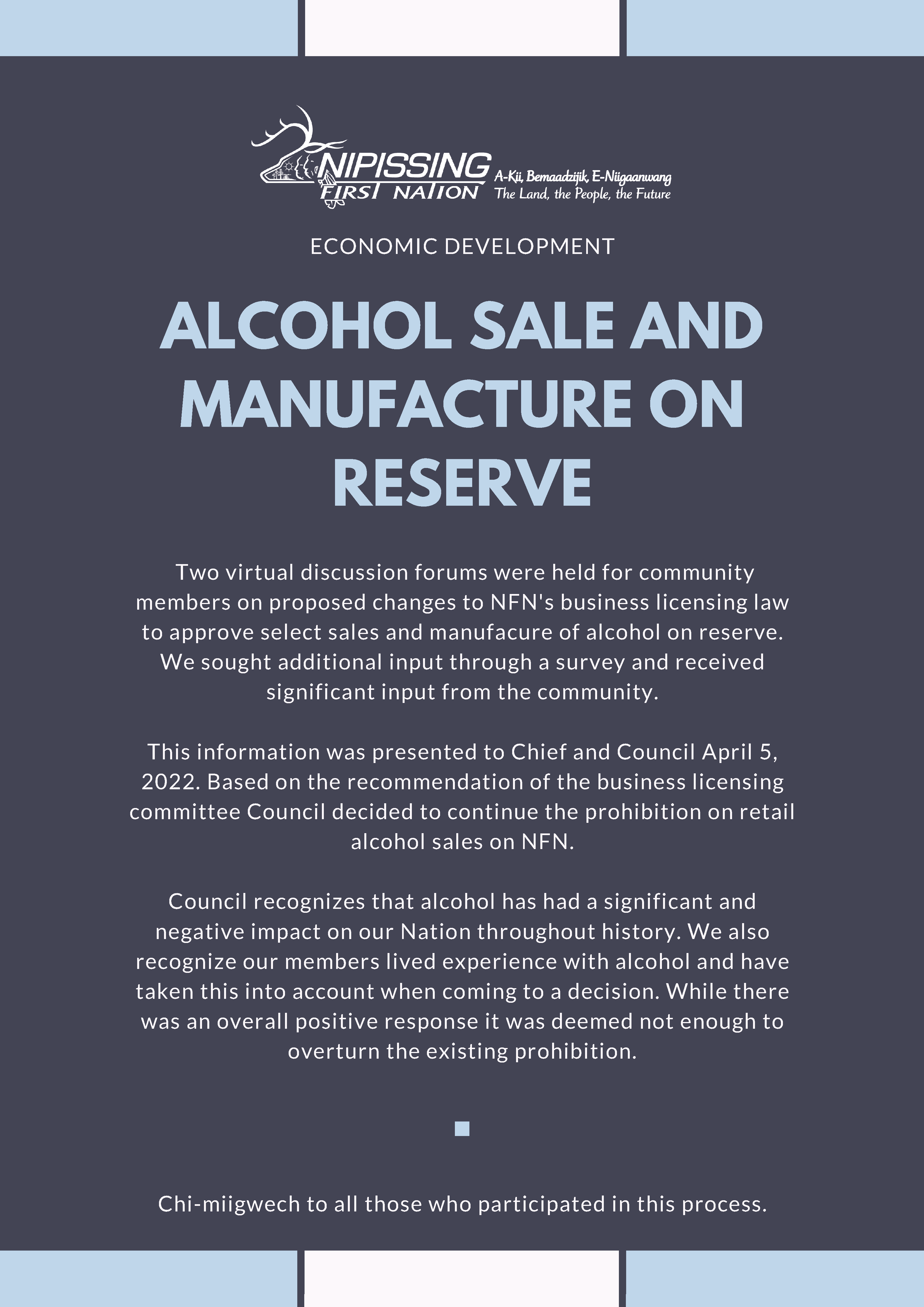 Decision re Proposed Alcohol Sale & Manufacture OnReserve » Nipissing