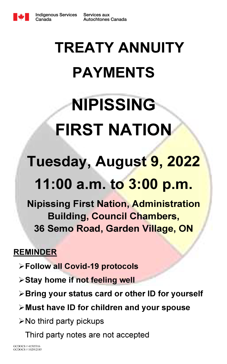 Treaty Annuity Payments Garden Village » Nipissing First Nation Treaty Annuity Payments Garden Village » Nipissing First Nation