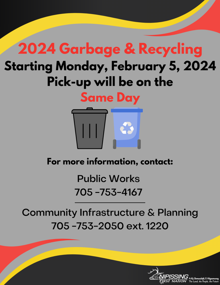 Community Notice Garbage Recycling 2024 Nipissing First Nation   Garb.Rec .Flyer  1 768x994 