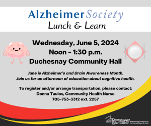 Alzheimer Society Lunch & Learn @ Duchesnay Community Hall